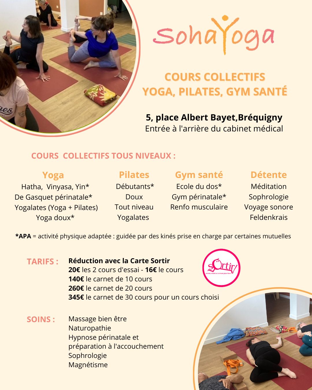 SOPHRO ACTIVITE A LA CARTE AVEC STUDIO SOHA'YOGA  - CARNET 10 OU 20 COURS VALIDE UN AN